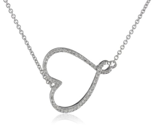 Sterling Silver Diamond-Accented Heart Pendant Necklace (0.05 cttw, I-J Color, I2-I3 Clarity), 17″