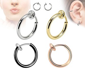 (4pcs) Spring Action Titanium IP Non-Piercing Septum, Ear & Nose Hoops